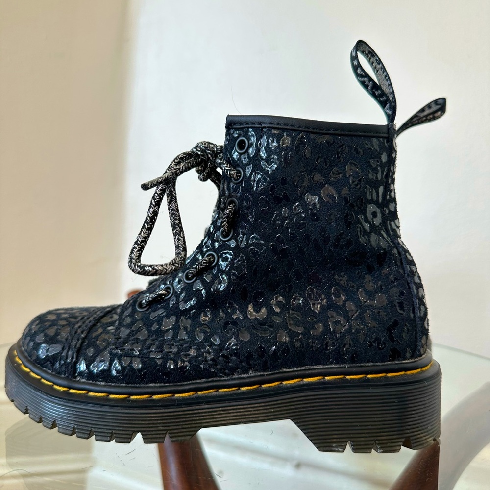 Kids Black Leopard Doc Martens